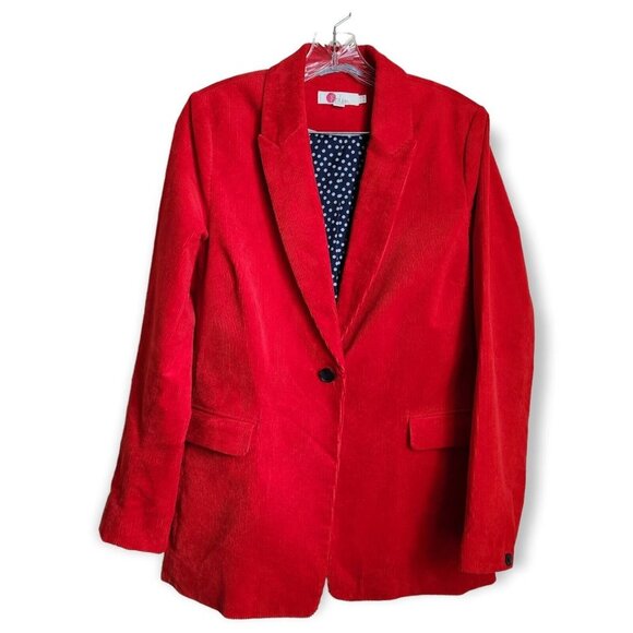 Boden Womens Oxshott Cord Blazer Post Box Red Sz 14R‎ Cotton Blend Ribbed Jacket - Picture 1 of 14